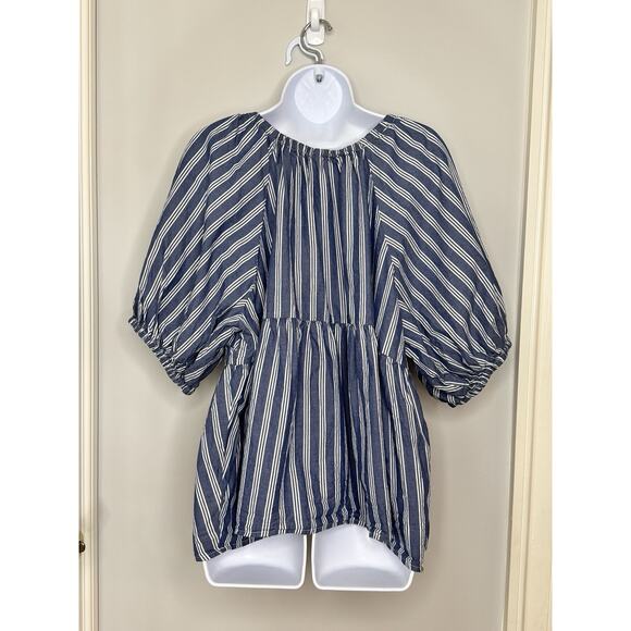Old Navy Puff Sleeve Milkmaid Baby Doll Top 2X Plus Blue White Nautical Stripe - Picture 4 of 15